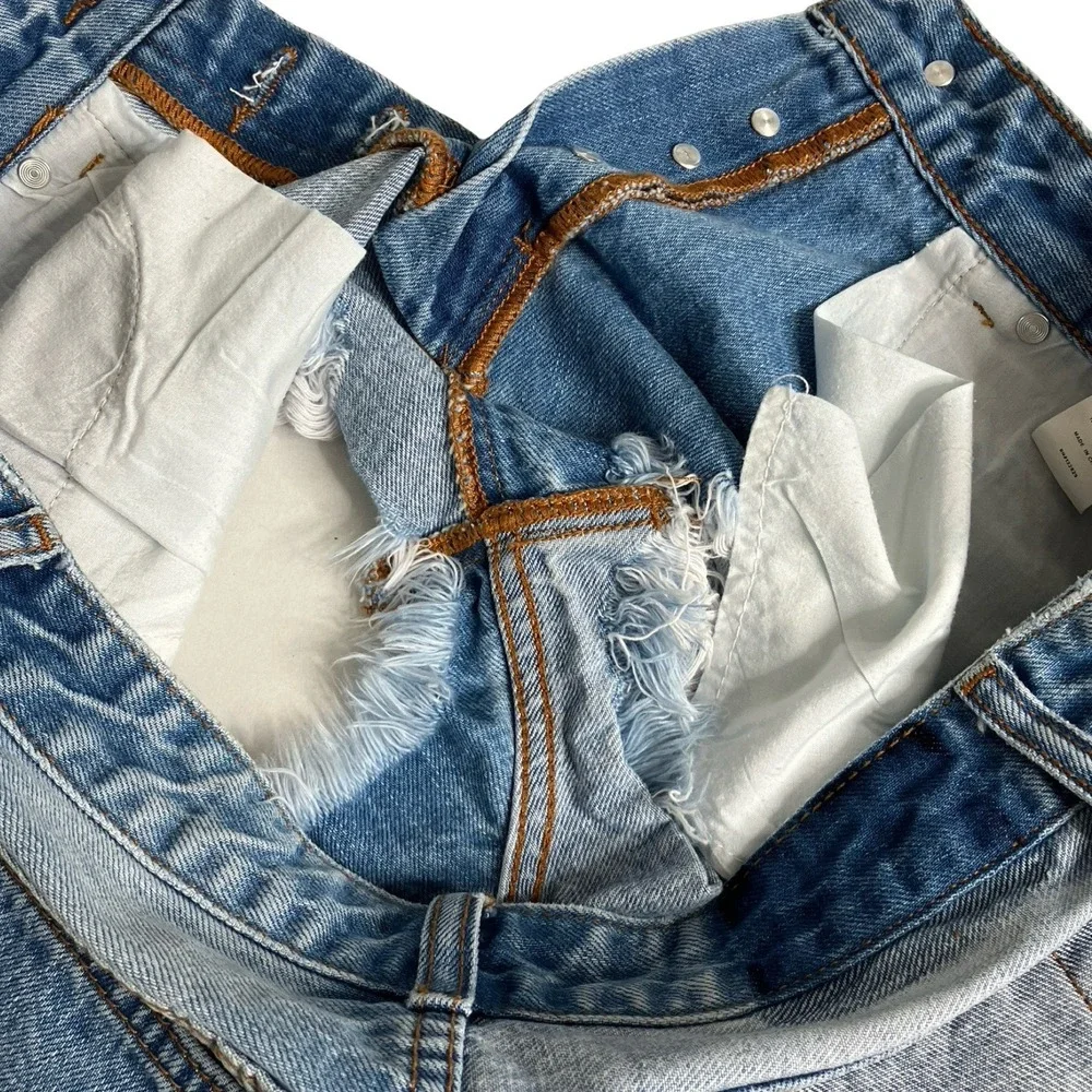 Superdown Distressed Daisy Duke Booty Shorts Womens 28 Button Fly Two Tone Denim